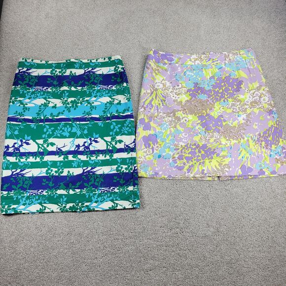Talbots Womens Skirt 12 Green & Purple Lot of 2 Pencil Straight Stretch Casual - Picture 1 of 16